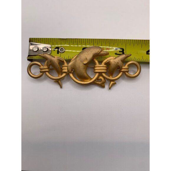 Vintage Gold Tone Dolphin Brooch Pin ACTV Hoops Aquatic Splash - Picture 5 of 6